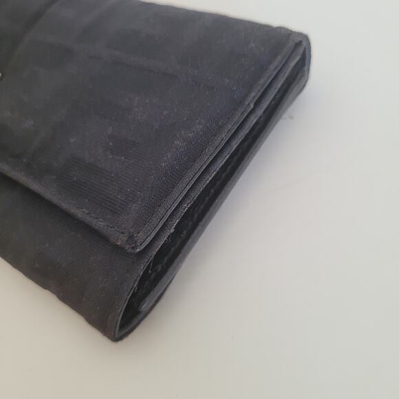 Fendi Zucca Nylon Leather Wallet Wallet Black Envelope Large Logo Clasp - Picture 12 of 13